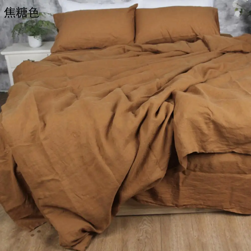 4pcs linen bed sheet set(1 duvet cover+1 flat sheet+ 2 pillowcase - Цвет: clay