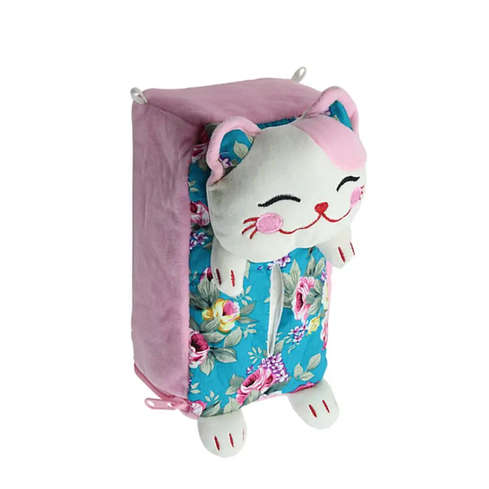 Милый счастливый кот Автомобильный держатель для салфеток задняя подвесная коробка из ткани Чехлы для салфеток бумажная коробка для полотенец держатель Чехол Многофункциональный держатель для бумаги - Название цвета: Pink