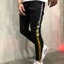 Облегающие джинсы-карандаш для мужчин, полосатые узкие брюки в полоску, черные байкерские Стрейчевые джинсы в стиле хип-хоп, новые хлопковые брюки, уличная одежда