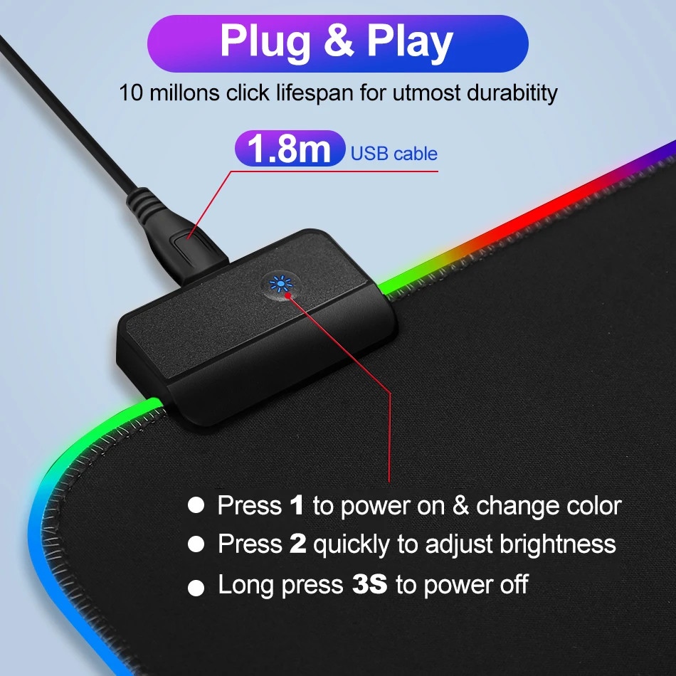 RGB коврик для мыши большой ПК игровой геймер компьютерный XXL Настольный подсветка