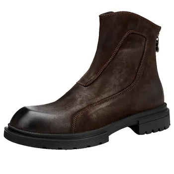 

Genuine Leather Chelsea Boots Mens Hight-Top High Quality Genuine Leather Short Boots male autumn winter British retro cowhide