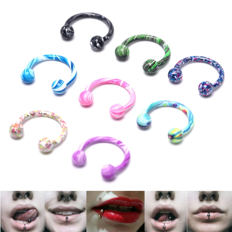 8Pcs/Set Fashion Stainless Steel Lip Nose Hoop Balls Body Piercing Jewelry   Horseshoe Bar Ear Ring Belly Button Femme