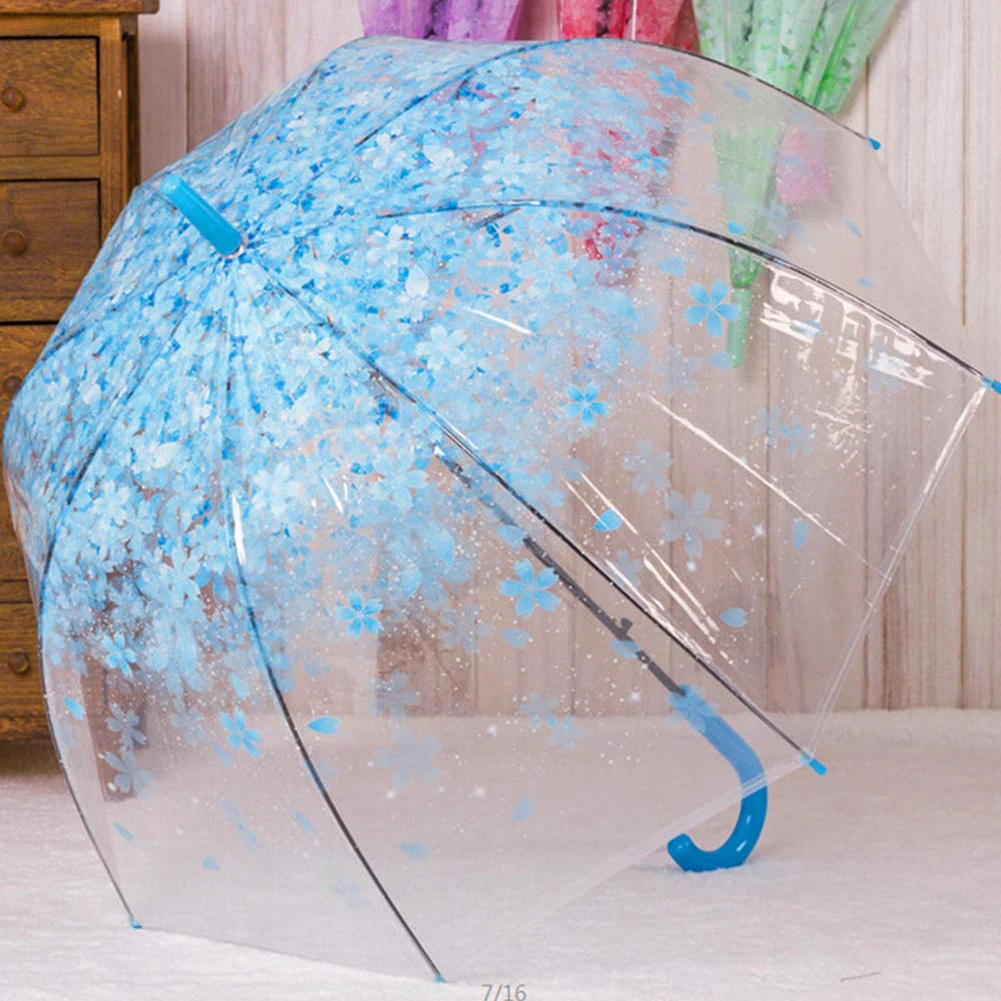 new hotsale useful fashion Windproof Fashion Transparent Cherry Blossoms Dome Shape Birdcage Windproof Stick Umbrella