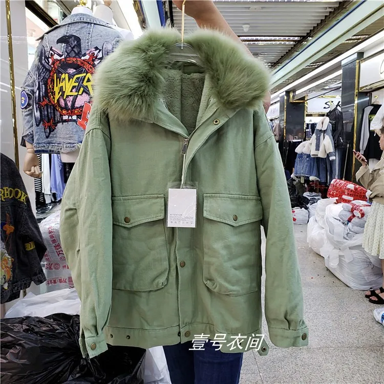 

Oversized Parka Women Winter Warm Coat Loose Removable Plus Thick Velvet Liner Cotton Coat Female Faux Fur Collar BF Windbreaker
