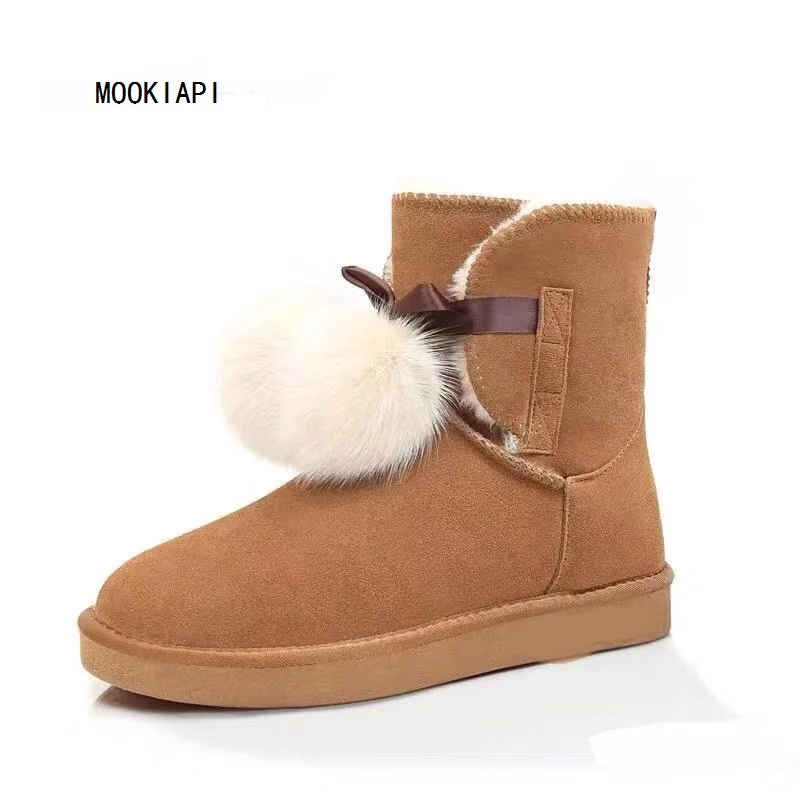 

The latest high-quality women's shoes in Europe in 2019, real cowhide, artificial wool, laced women's snow boots, 7 colors