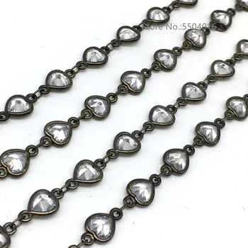

5Meters, 6mm White Zircon Faceted Flat bead Rosary Chain,Cubic Zircon Heart Bead Black Chain Jewelry Crafts Women Sweater Chains