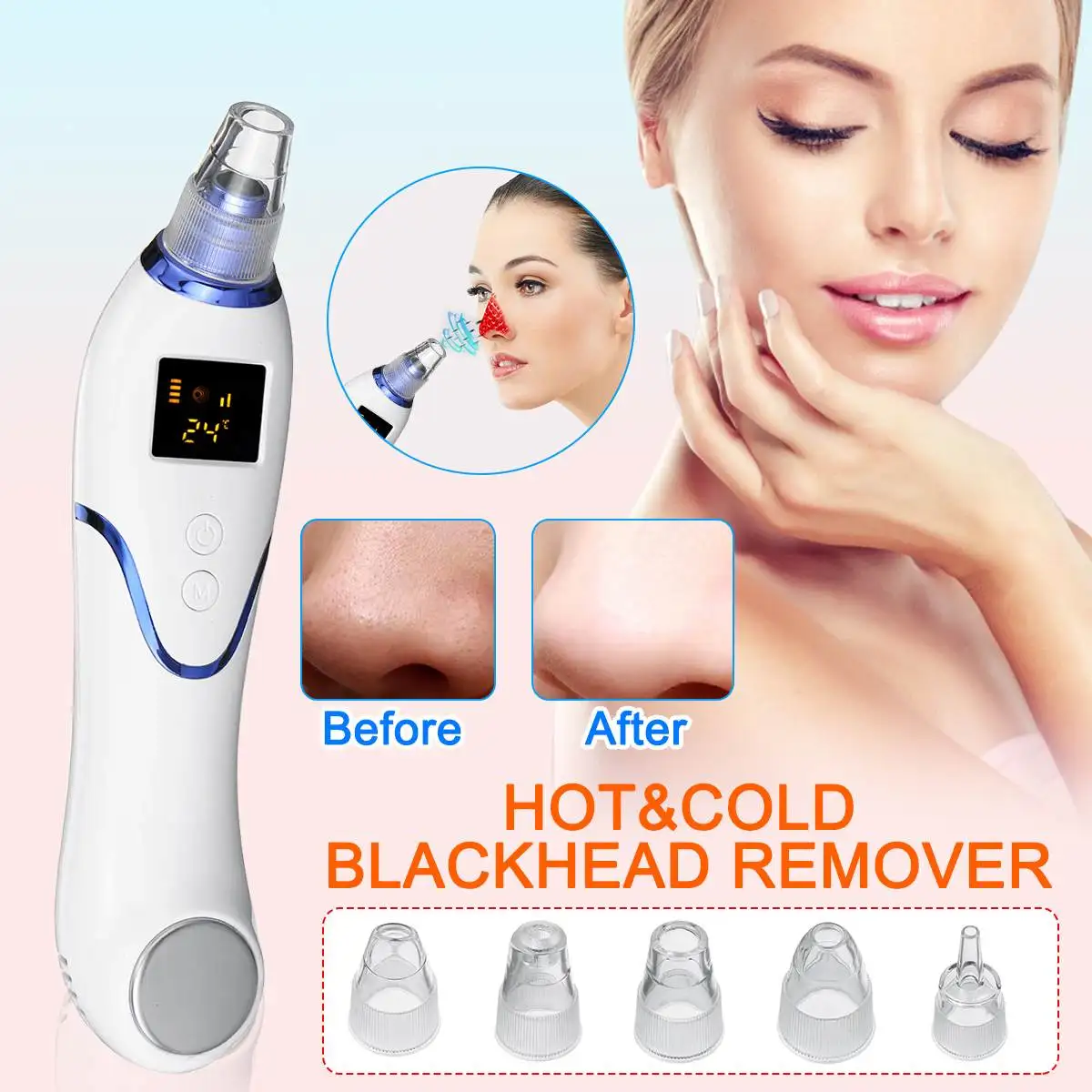 

2 In 1 Multi-functional Ice Compress Blackhead Remover Vacuum Suction Face Pimple Acne Extractor Facial Pores Cleaner Skin Tools