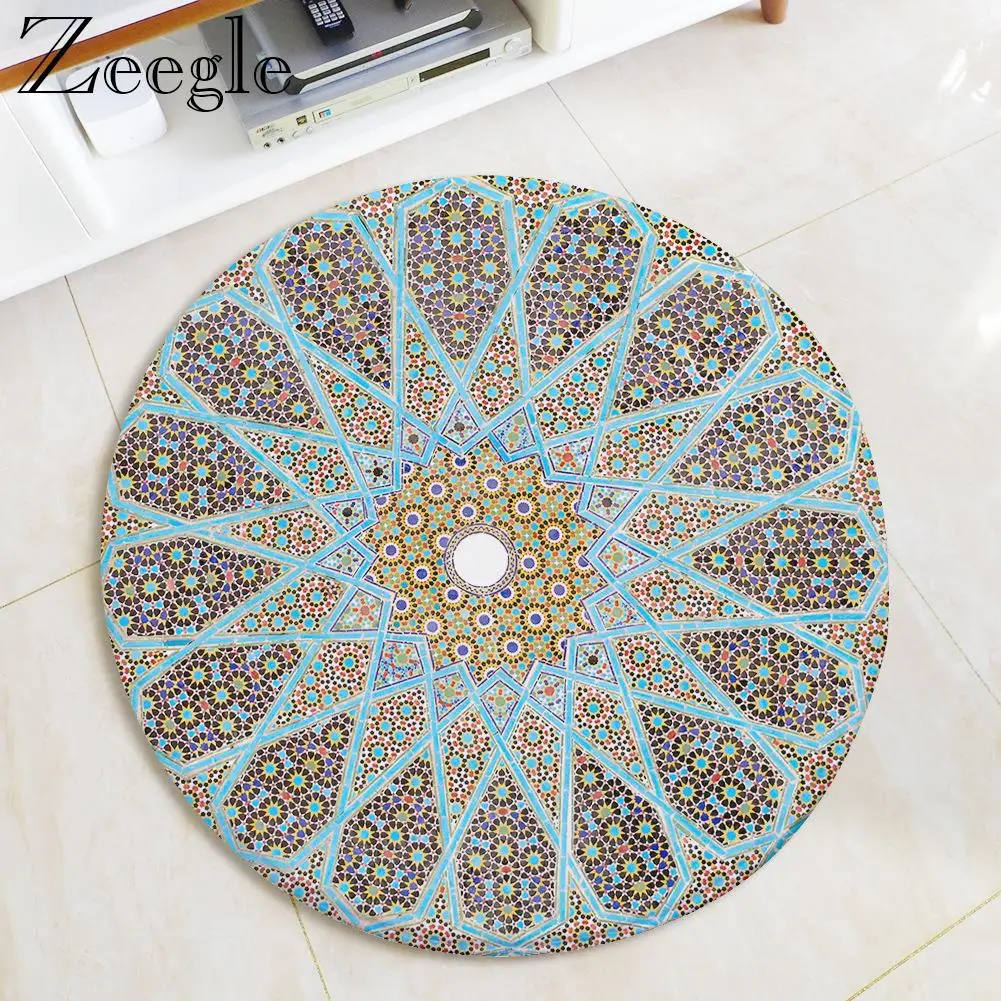 Zeegle Round Carpet Door Mat Non-slip Floor Rug Kid Room Carpets Fruit Pattern Doormat Bathroom Carpet Rug Sofa Beside Mat