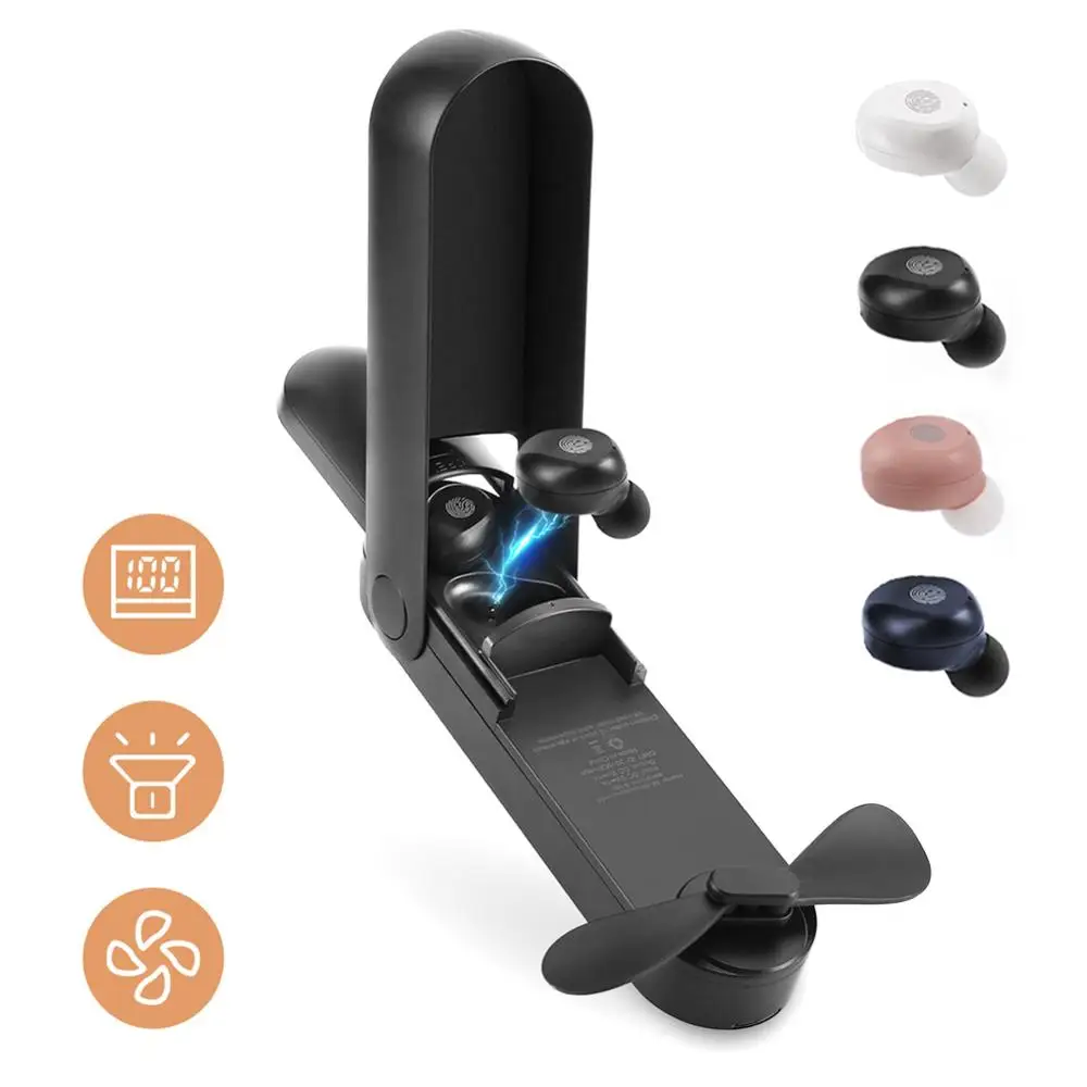 Universal Wireless Bluetooth 5 0 Earphone Headset F7 TWS Earbuds Earphones with Handheld Fan Charging Box For iPhone Xiaomi
