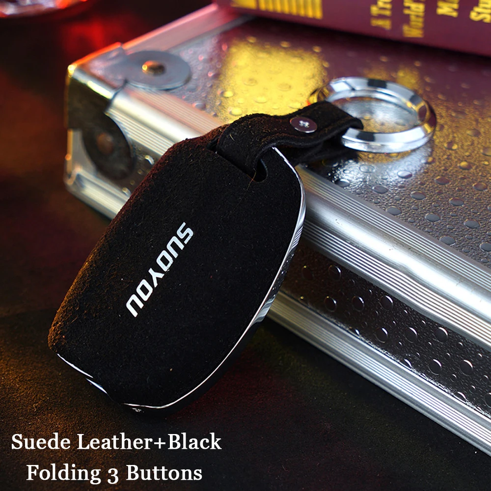 New Suede Leather 3 Button Folding Flip Key Case Fob Cover For Hyundai Creta I10 I30 HB20 Elantra/Santa Fe- key Pouch