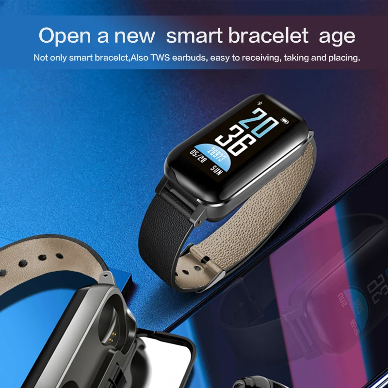 Умные часы с bluetooth-наушником, трекер здоровья, шагомер, фитнес-браслет, умный браслет с беспроводными наушниками, 2в1