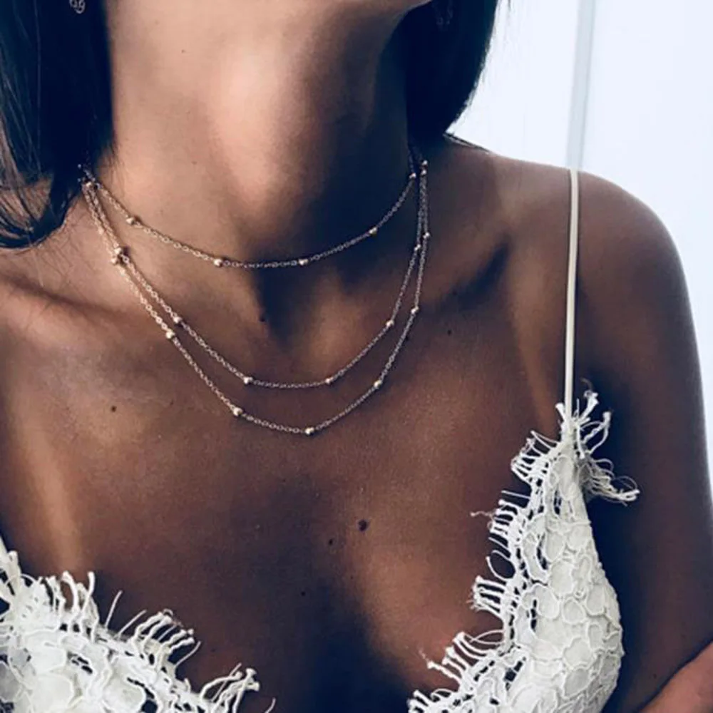 

NEW Fashion 3-layers Gold Choker Necklace For Women Geometric Female Chain Necklaces Ladies Multilayer Party Jewelry Gifts