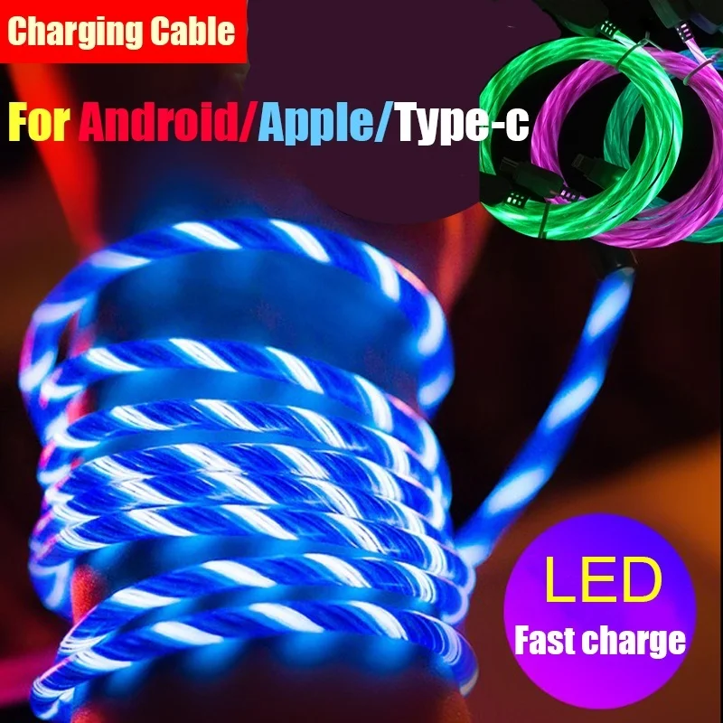 

2M LED Lighting Micro USB Cable Type C Charging Wire USB C Phone Charger cable for iPhone 7 8 Samsung S10 Xiaomi 9 10 Redmi 7 8