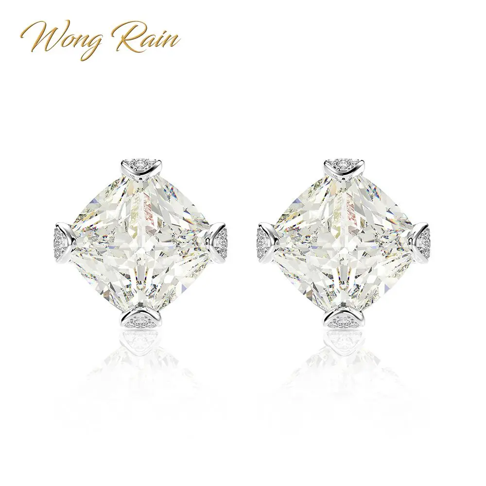 Wong Rain, классика,, 925 серебро, создан Муассанит, драгоценный камень, для свадьбы, помолвки, серьги-гвоздики, хорошее ювелирное изделие, подарки