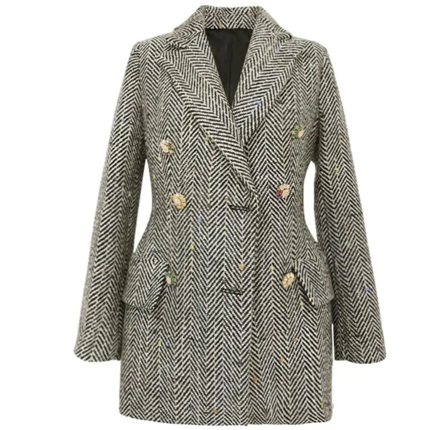 women wool blazer double breasted office suit jacket designer blazer women blazers and jackets pockets work wear suit outwear