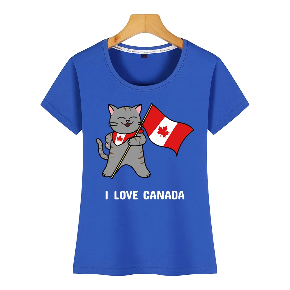 Женская хлопковая футболка с надписью i love canada cat|Футболки| |