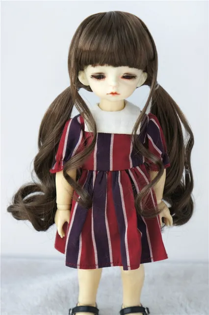 JD337 1/8 1/6 1/4 Pretty Synthetic Mohair BJD Wigs Suit For Size 5-6 Inch 6-7 Inch 7-8 Inch Doll Free Shipping Doll Hair Only DarkBrownSM4