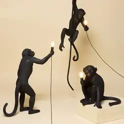 Современная черная обезьянка лампа из смолы пеньковая веревка Seletti лампа в форме обезьяны Белая Гостиная обезьянка светильники в