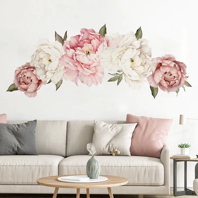 Bonito rosa peônia flores adesivos de parede para o quarto das crianças sala estar decoração da sua casa decalque da parede do berçário do bebê - 100 coisas lindas para a casa