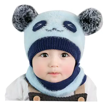 

Baby Cartoon Bear Ear Ear Boy Girl Children Lovely Soft Hat+Scarf Two Piece Set Newborn Winter Warm Hats With Pompom