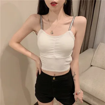 

Summer Women Sequin Sleeveless Loose Tank Top Casual Padded Tops Camisole Sexy Female Tank Top