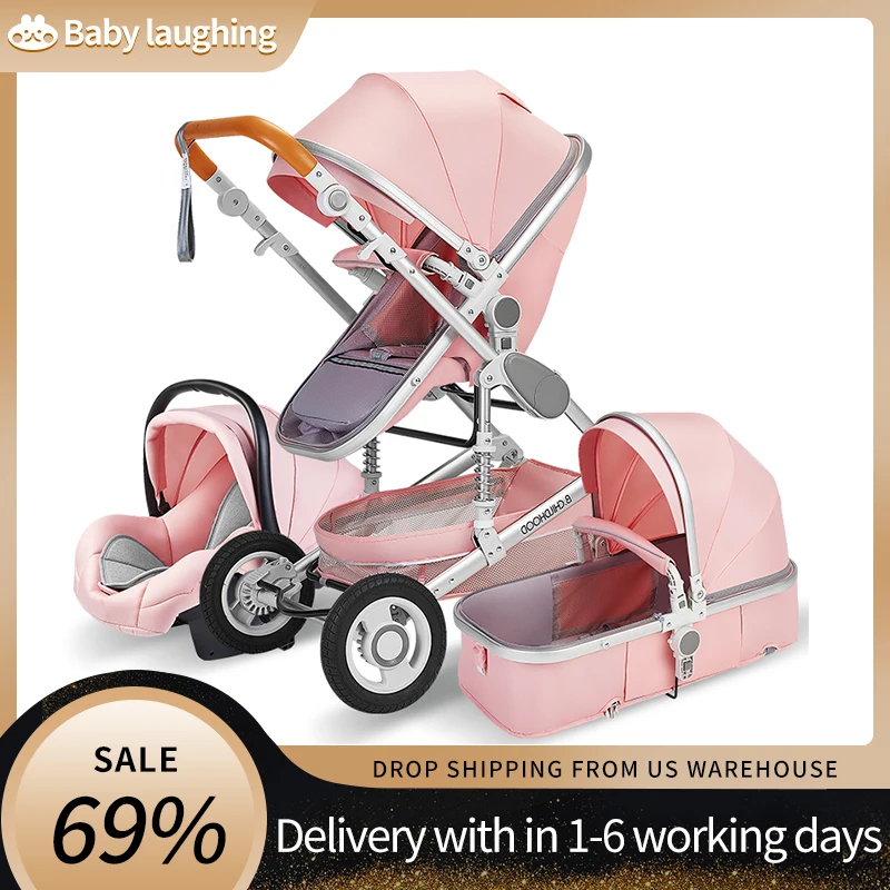 Baby Stroller 3 in 1 High Landscape Stroller Reclining Baby Carriage Foldable Bassinet Puchair Newborn