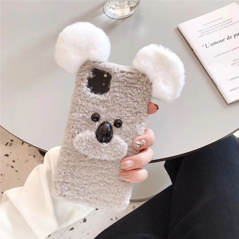 GlamPhone чехол, плюшевый коала чехол для телефона для iPhone11Pro/Max X XS Max XR, мягкий силиконовый чехол для iPhone11 7 8 6 6s Plus чехол - Цвет: Серый