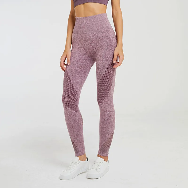 Vital Leggings Energy Seamless Yoga Pants High Waist Women Fitness Leggings Mesh Panel Compression Gym Workout Sports Tights - Color: brown