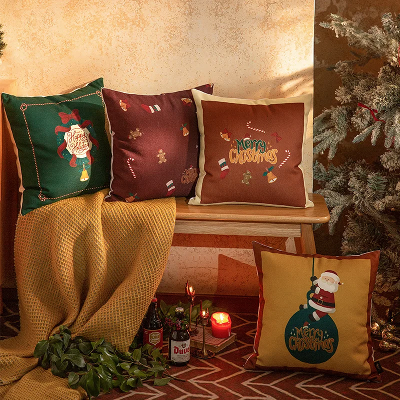 Christmas Sofa Pillow Pillowcase Home Decor Festival Print Cushion Covers Square Chair Lumbar