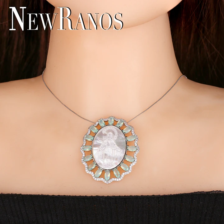 Ожерелье с кулоном Virgin Mary, жемчужное ожерелье с кубическим цирконием AAA, массивное ювелирное изделие для женщин, ювелирные изделия PGY033