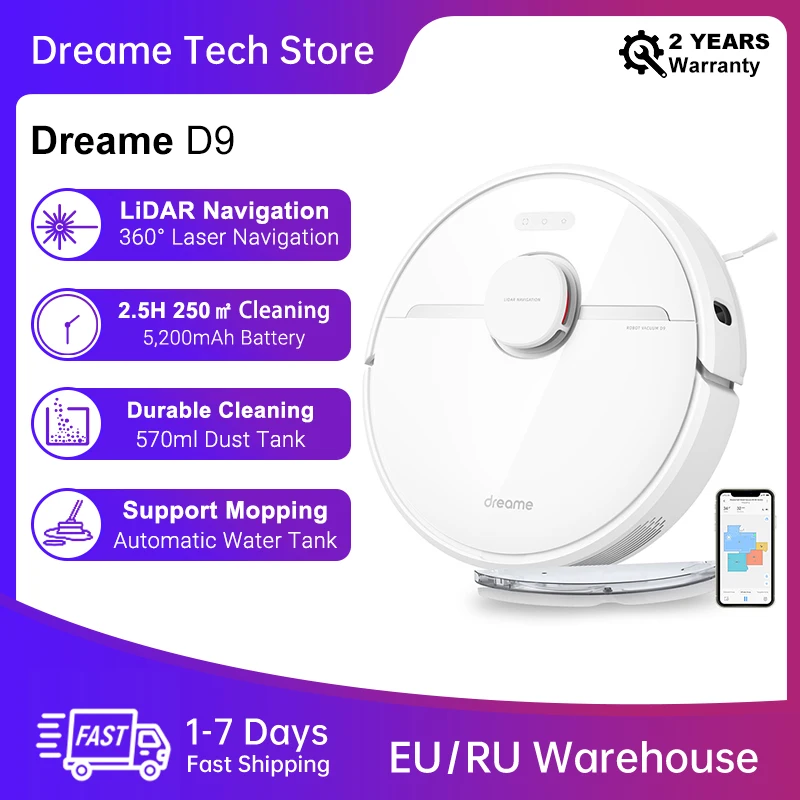 【На складе в России】Dreame D9 Робот-пылесос 3000 па WIFI | Бытовая техника