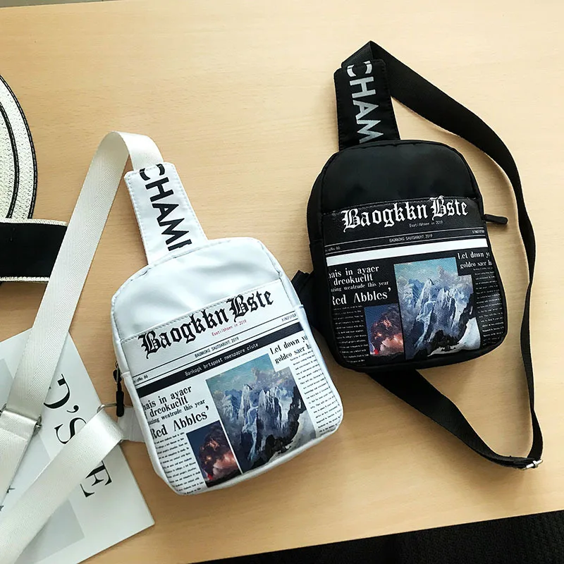 

Bag Women's 2019 New Style Korean-style Newspaper Printed Letter Chest Bag Fashion GIRL'S Street Crossbody Bag