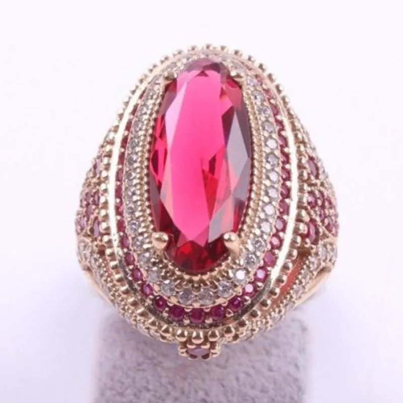 Великолепный Большой овальный розовый красный камень кольца для женщин Роскошные заполненные CZ свадебные кольца обручальные ювелирные изделия подарки zmujer Z5M397