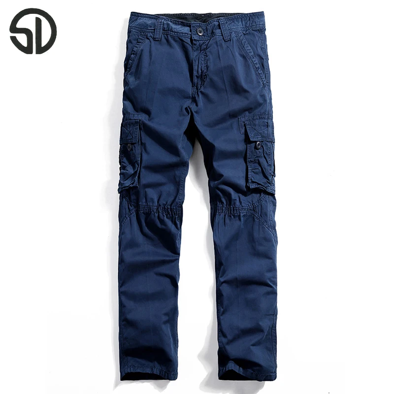 

Brand Mens Pants Casual Cargo Pants multi-pocket Vintage Military Pants Dark Blue Overalls Male 111% Cotton Tactical Pants K111