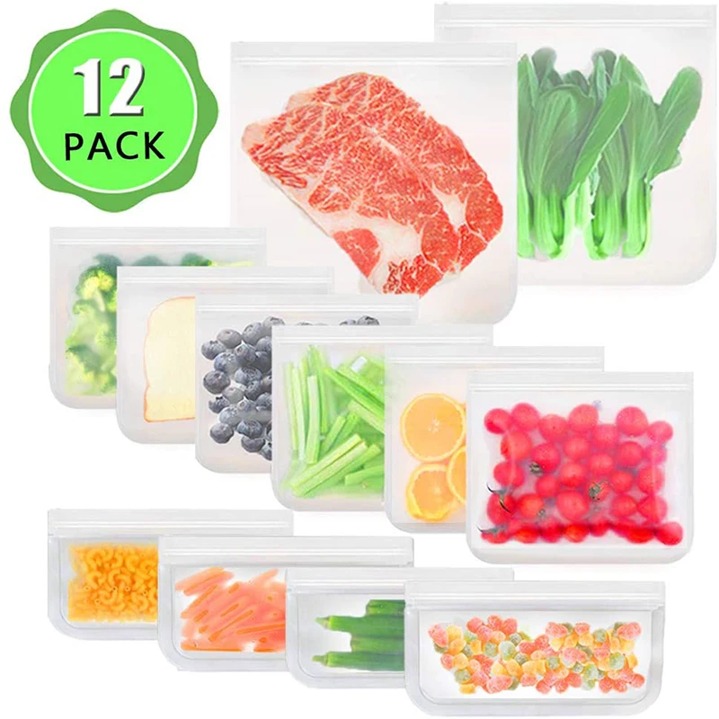 6/12 Pack Ziplock Reusable Food Storage Bags Bpa Free Leakproof Snacks