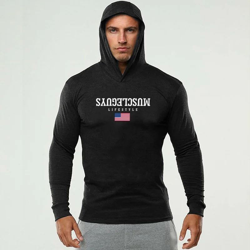 

Men's Running T-Shirts Quick Dry Sport Compression Shirts Fitness Gym Clothing Fitness Hooded Sweatshirt Men Jersey Sportswear