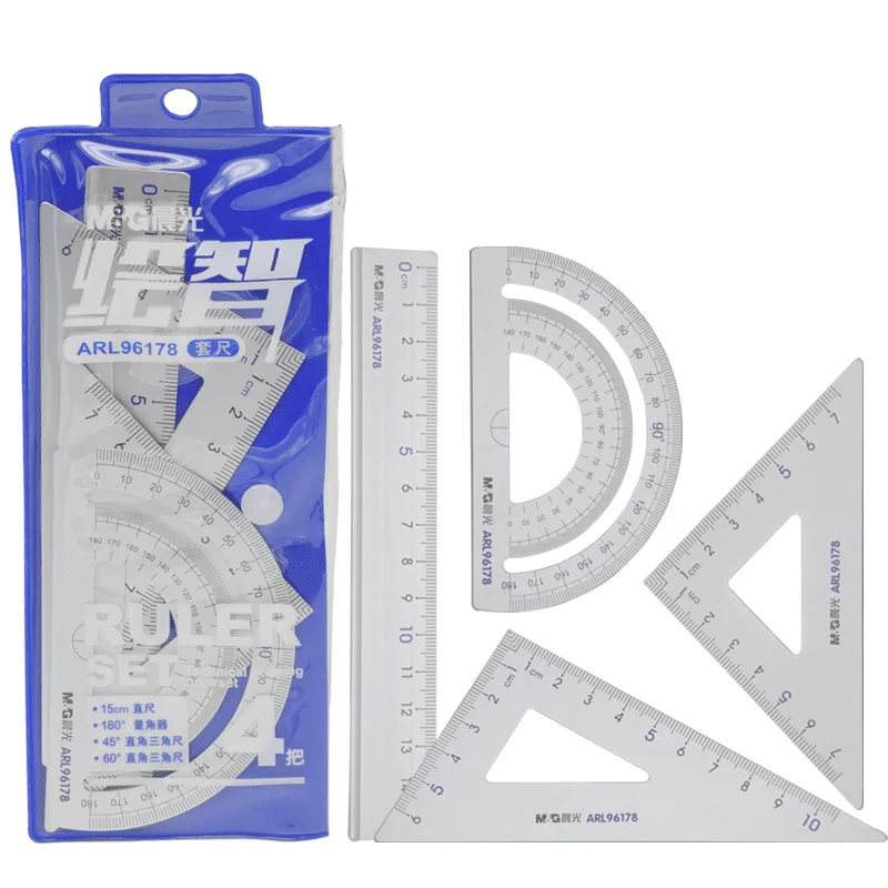 M&G Aluminum Alloy Ruler Suit. Students Use Suits. Triangular Plate, Protractor, Ruler, Mathematical Drawing Compass Stationery
