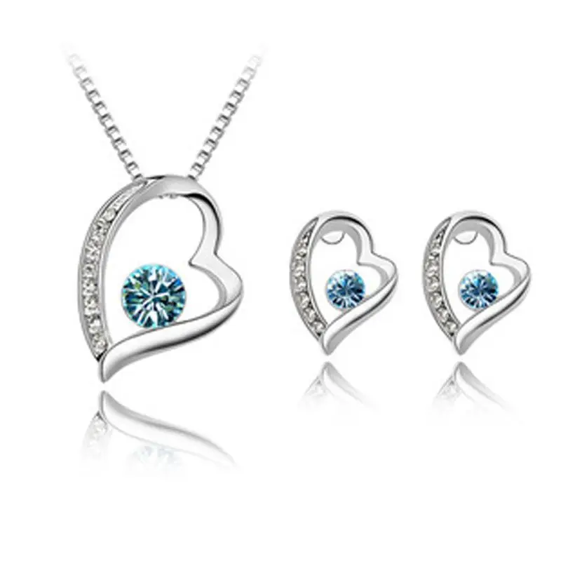 

Elegant wedding jewelry set 925 sterling silver ladies fine crystal drop engagement pendant necklace earrings set s019
