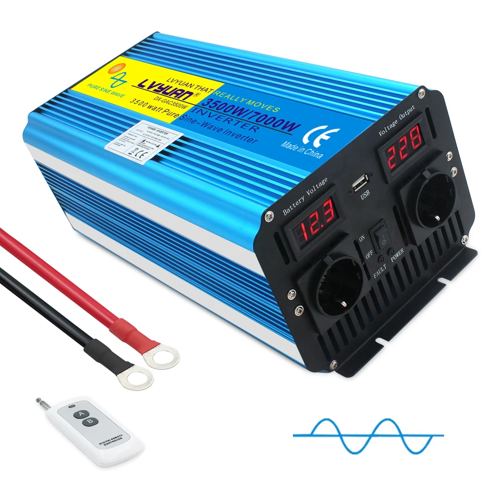 Converter 12 220V 5000w Auto 2 AC Outlets LED Display Wireless Remote  Control Large Power Inversor 12 v 220 v Pure Sine Wave Inverter Conversor  12v Solar For Car Ac