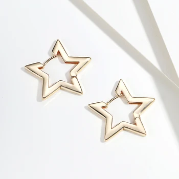 Trendy Geometric Star Hoop Earrings for Women Copper Gold Color Minimalist Round Hollow Statement Earrings Korea Jewelry 2020