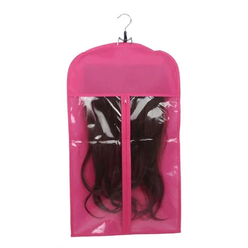 

Zipper Closure Dustproof Hair Extensions Wig Storage Bag Holder Organizer Protective Pouch With Wooden Hanger New x N06