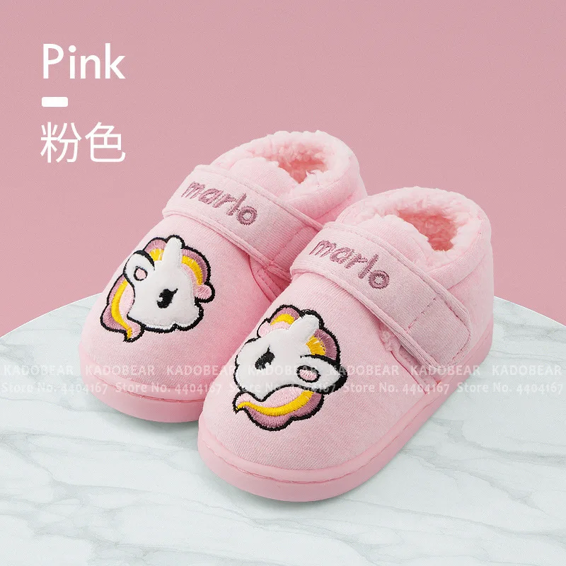 Unicorn Fleece Winter Warm Indoor Shoes Kids Girls Boys Cartoon Animal Fur Plush Slippers Children Bedroom Home Flats Flip Flops