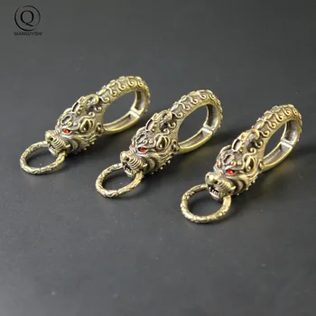 빈티지 황동 키체인 순수 구리 야수 드래곤 럭키 홀더, DIY 키링 액세서리, 럭셔리 브랜드 EDC 카라비너 도구 선물