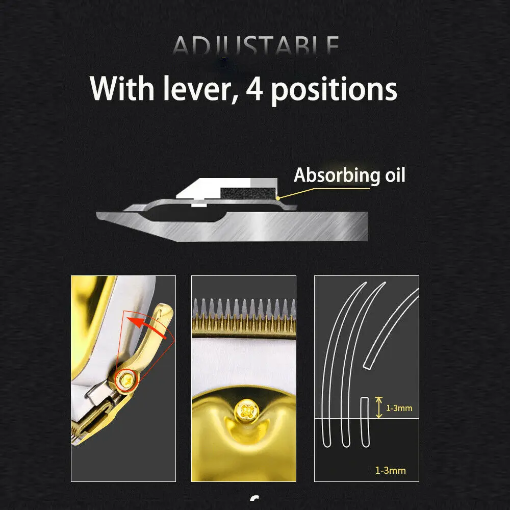 Kemei All-Metal Professional Hair Clipper Electric Cordless Trimmer Shaver Razor Gold/Silver