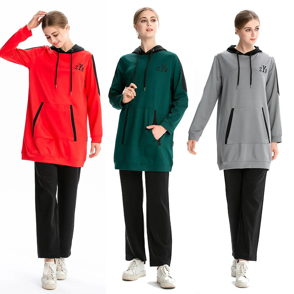 

2019 New Style Two-Piece Set Middle East Arab Hui Nationality Muslim Sports Casual Mixed Colors Hooded Set Y004