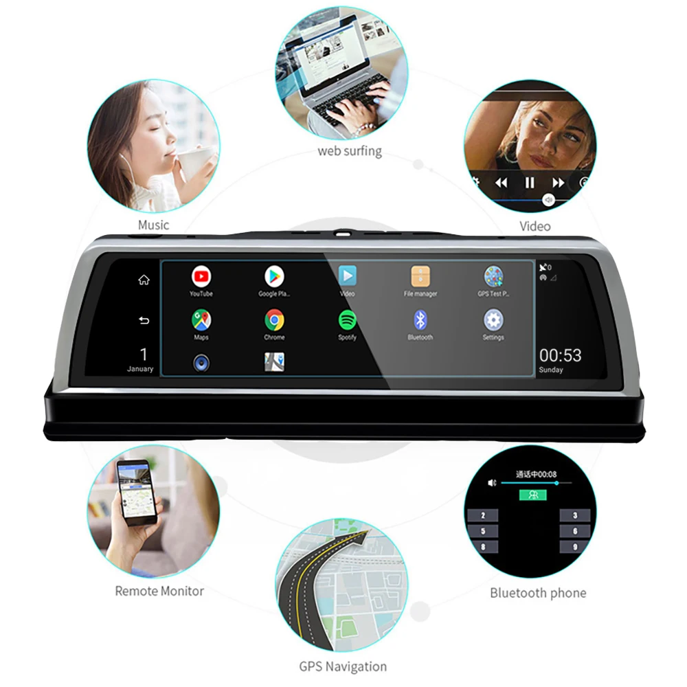 Видеорегистратор автомобильный 4 канала Wi Fi GPS Full HD 1080P IPS 10
