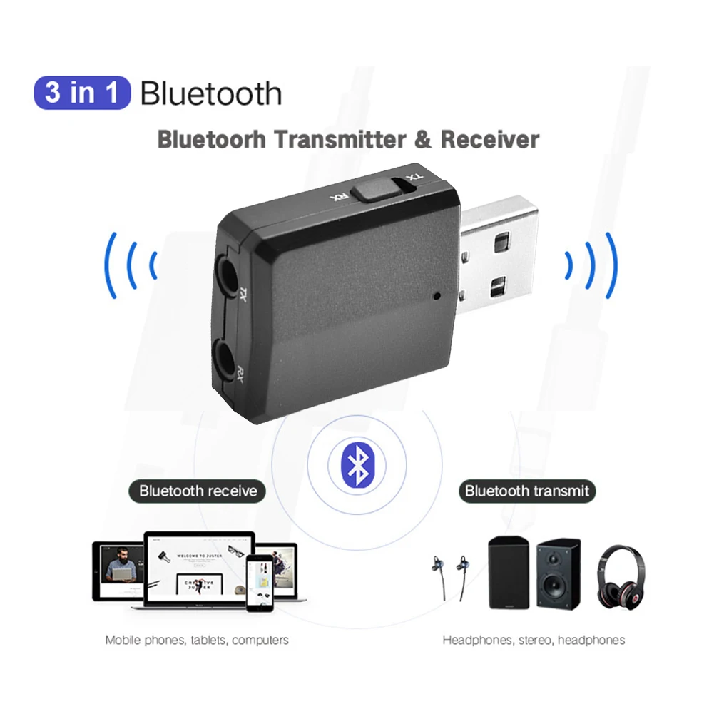 USB 3 в 1 Bluetooth аудио передатчик приемник беспроводной аудио адаптер 5,0 подходит для мобильных компьютеров колонки наушники
