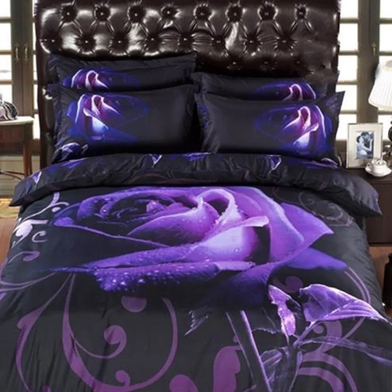 3D purple Rose luxury Bedding Sets flower Bed Linen Sets Bedroom home Hotel Quilt Duvet Cover adult bedclothes queen king Size