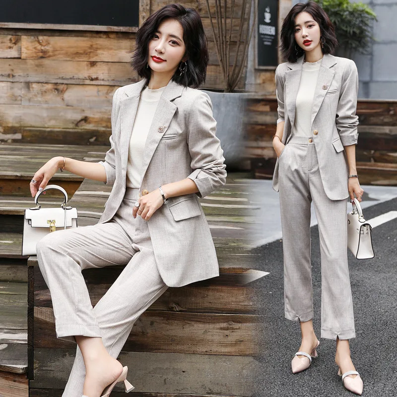 

Fold-down Collar Elegant Slimming Waist Hugging Versatile Fashion Suit Two-Piece Set 2019 Autumn