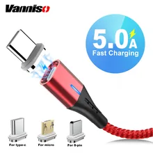 Vanniso 5A Fast Charging Magnetic USB Cable Charger 2m Micro USB Data Cable for iphone X Samsung S8 Huawei Xiaomi mi8 Usb type c